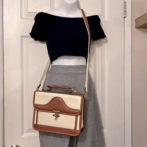 Vintage Worfly By Daeyoung Two Tone Cream & Brown Crossbody Shoulder Bag Purse